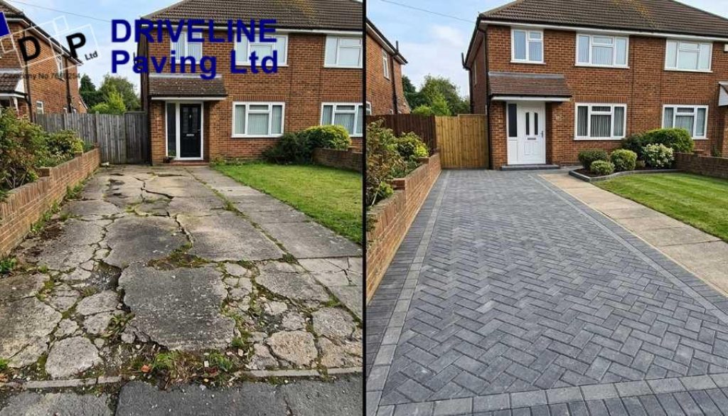 Split Image of Cracked vs New Driveway Featured
