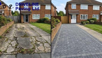 Split Image of Cracked vs New Driveway Featured