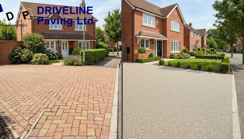 Split view Block vs Resin Paving