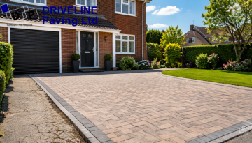 bright suburban driveway and house exterior