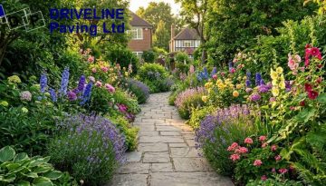 featured non slip natural stone garden path through a summer garden in loughton